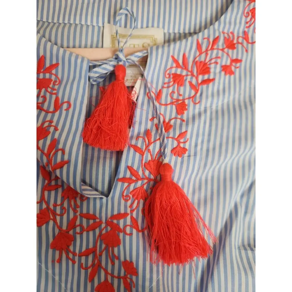 STS Sail to Sable Nautical Beachy Resort Striped Tunic Tassel 100% Cotton XS NWT